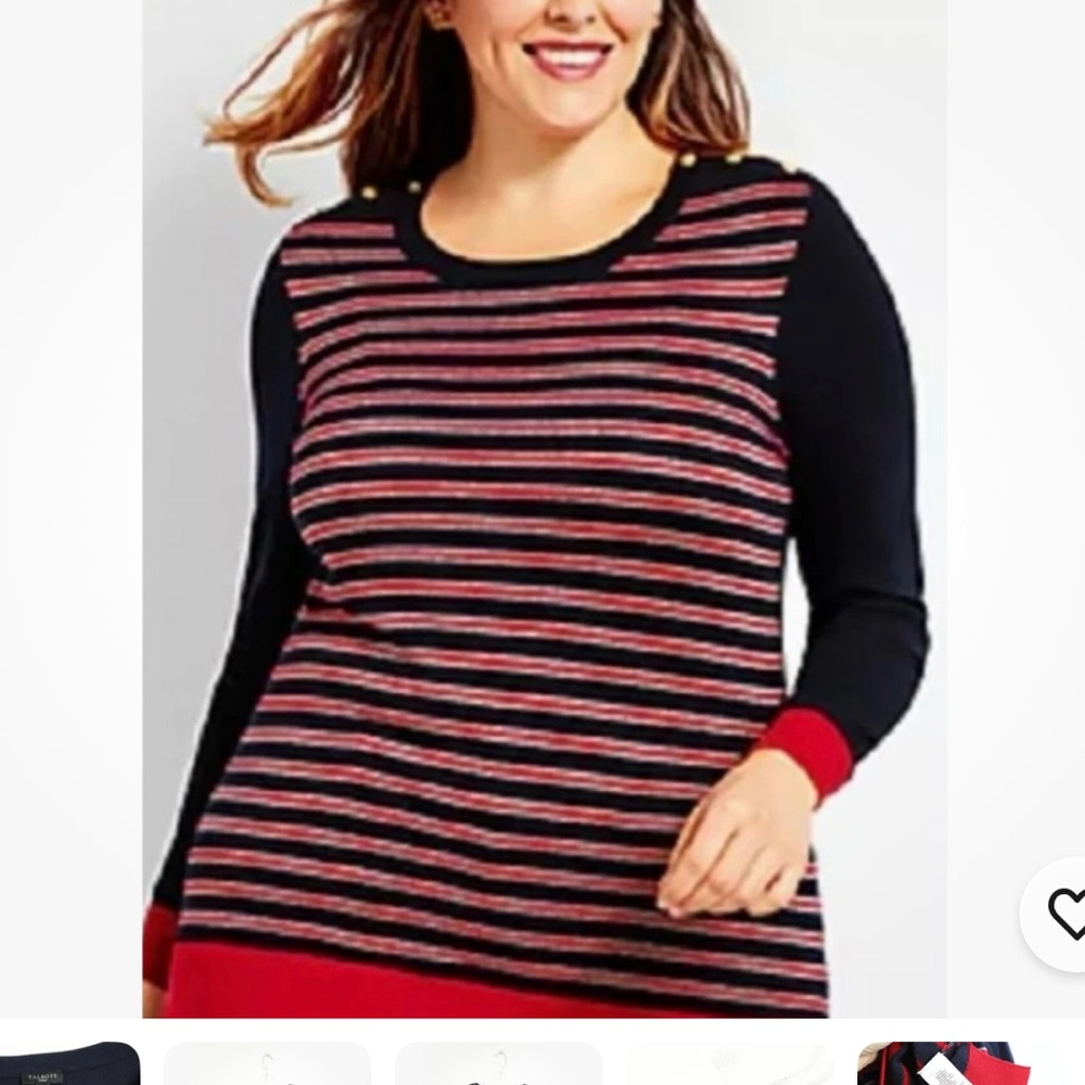 Talbots Woman’s Metallic Striped Sweater Knit XS gold buttons many/red NWT